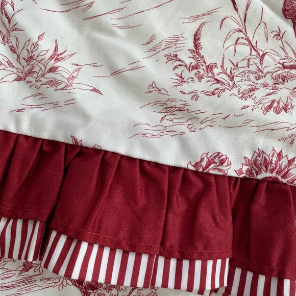 Red White Toile Ruffled Curtain Valances Cotton French Country Stripes Set of 3 - Picture 4 of 9